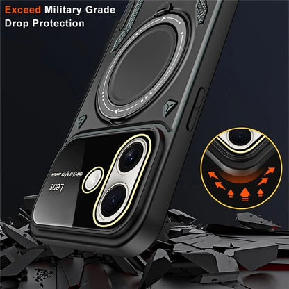 For iPhone 16 Case Rotating Magnetic Kickstand PC+TPU Phone Cover