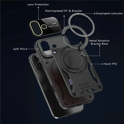 For iPhone 16 Case Rotating Magnetic Kickstand PC+TPU Phone Cover