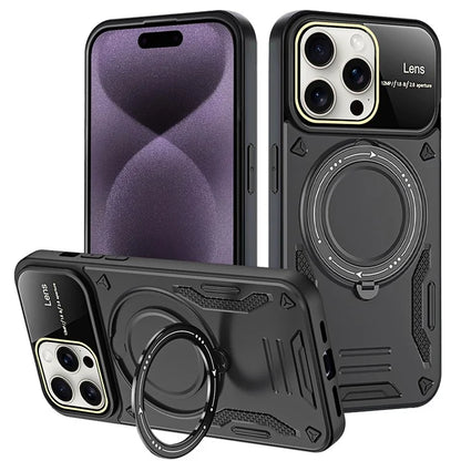 For iPhone 16 Pro Case Rotating Magnetic Kickstand PC+TPU Phone Cover