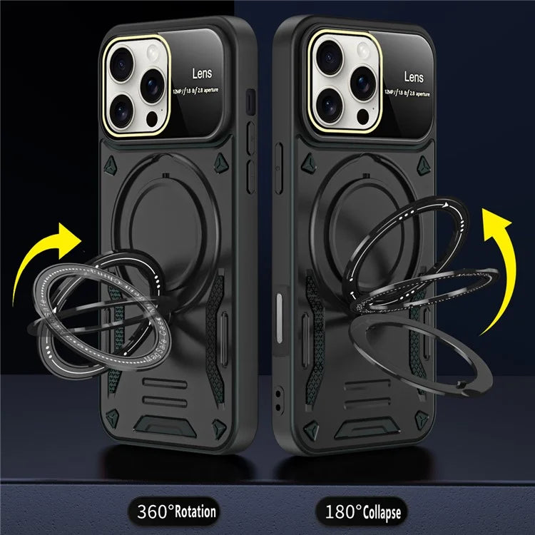 For iPhone 16 Pro Case Rotating Magnetic Kickstand PC+TPU Phone Cover