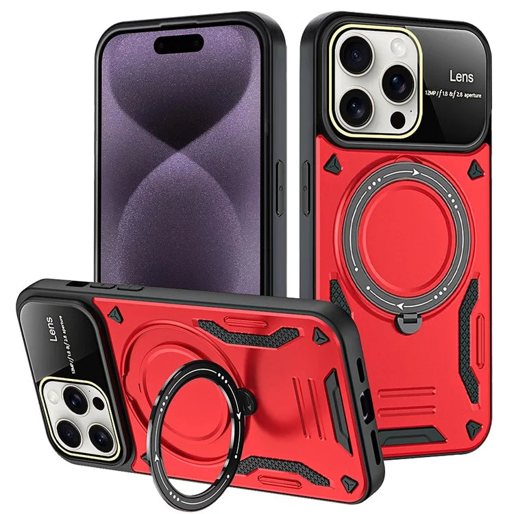 For iPhone 16 Pro Case Rotating Magnetic Kickstand PC+TPU Phone Cover