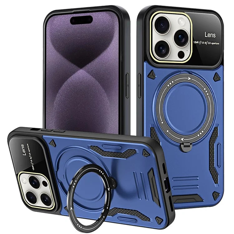 For iPhone 16 Pro Case Rotating Magnetic Kickstand PC+TPU Phone Cover