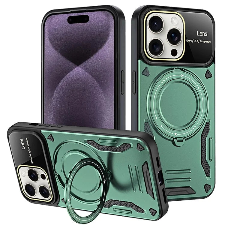 For iPhone 16 Pro Case Rotating Magnetic Kickstand PC+TPU Phone Cover