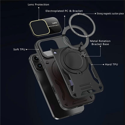 For iPhone 16 Pro Case Rotating Magnetic Kickstand PC+TPU Phone Cover