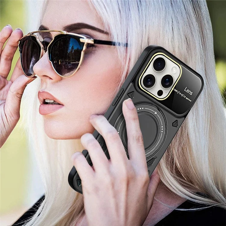 For iPhone 16 Pro Case Rotating Magnetic Kickstand PC+TPU Phone Cover
