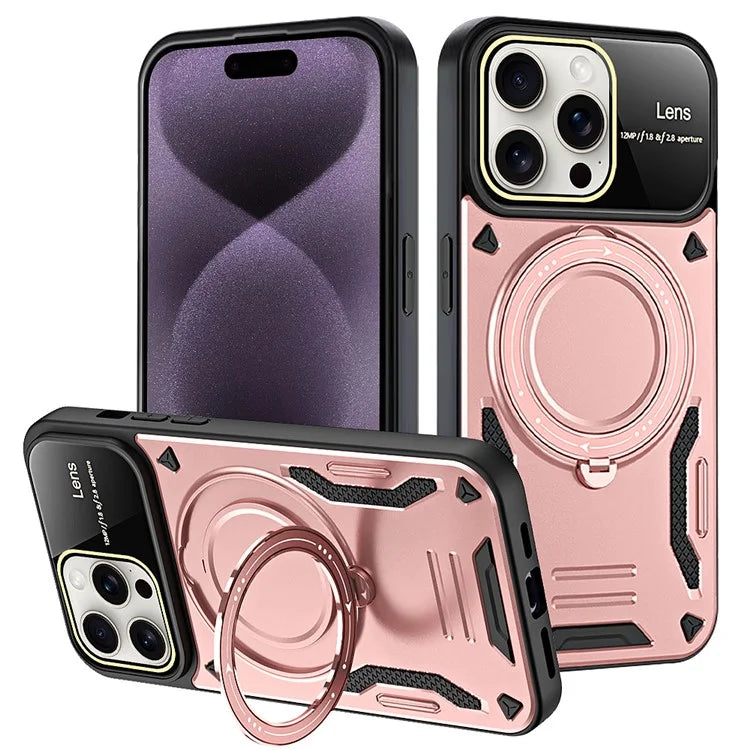 For iPhone 16 Pro Case Rotating Magnetic Kickstand PC+TPU Phone Cover