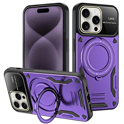 For iPhone 16 Pro Case Rotating Magnetic Kickstand PC+TPU Phone Cover