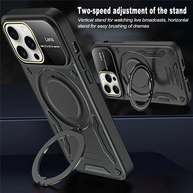 For iPhone 16 Pro Case Rotating Magnetic Kickstand PC+TPU Phone Cover