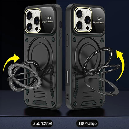 For iPhone 16 Pro Case Rotating Magnetic Kickstand PC+TPU Phone Cover
