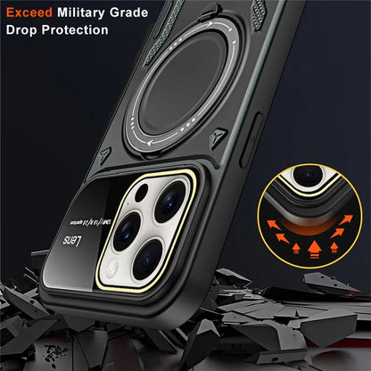 For iPhone 16 Pro Case Rotating Magnetic Kickstand PC+TPU Phone Cover