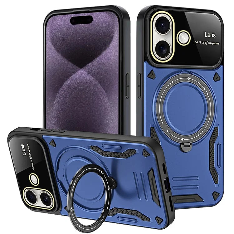 For iPhone 16 Plus Case Rotating Magnetic Kickstand PC+TPU Phone Cover