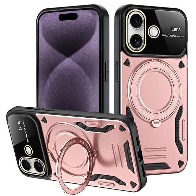 For iPhone 16 Plus Case Rotating Magnetic Kickstand PC+TPU Phone Cover