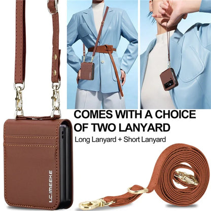 LC.IMEEKE for Samsung Galaxy Z Flip4 5G Case Leather+PC Phone Cover with Straps Card Slots