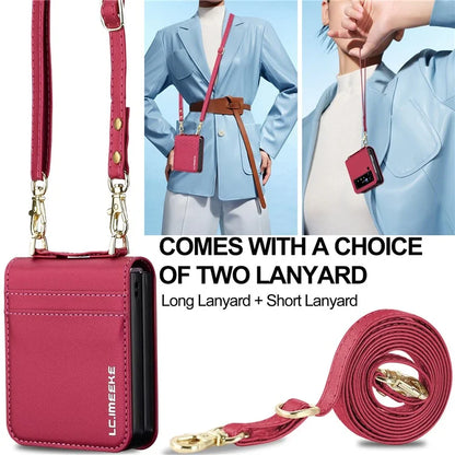 LC.IMEEKE for Samsung Galaxy Z Flip4 5G Case Leather+PC Phone Cover with Straps Card Slots