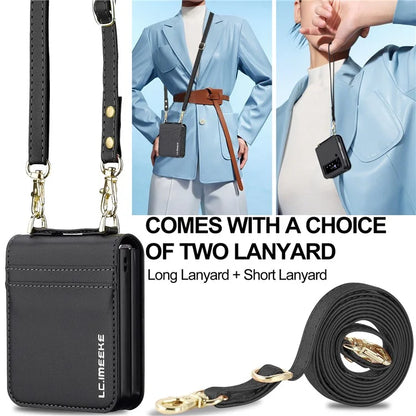 LC.IMEEKE for Samsung Galaxy Z Flip4 5G Case Leather+PC Phone Cover with Straps Card Slots