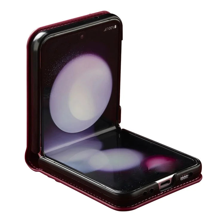 LC.IMEEKE for Samsung Galaxy Z Flip4 5G Case Leather+PC Phone Cover with Straps Card Slots