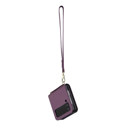 LC.IMEEKE for Samsung Galaxy Z Flip4 5G Case Leather+PC Phone Cover with Straps Card Slots
