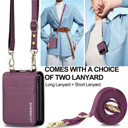 LC.IMEEKE for Samsung Galaxy Z Flip4 5G Case Leather+PC Phone Cover with Straps Card Slots