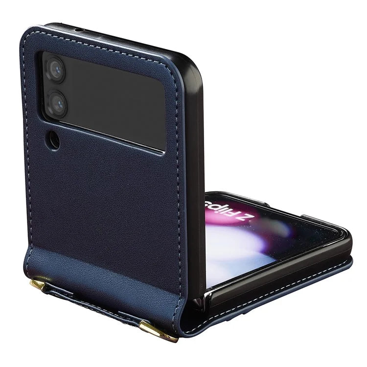 LC.IMEEKE for Samsung Galaxy Z Flip4 5G Case Leather+PC Phone Cover with Straps Card Slots