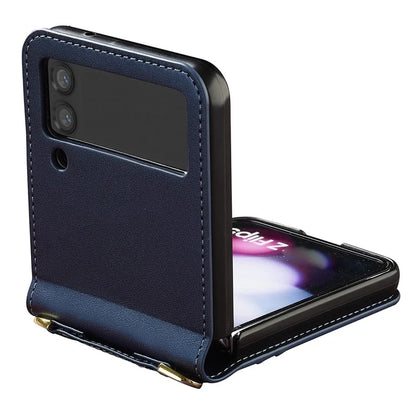 LC.IMEEKE for Samsung Galaxy Z Flip4 5G Case Leather+PC Phone Cover with Straps Card Slots