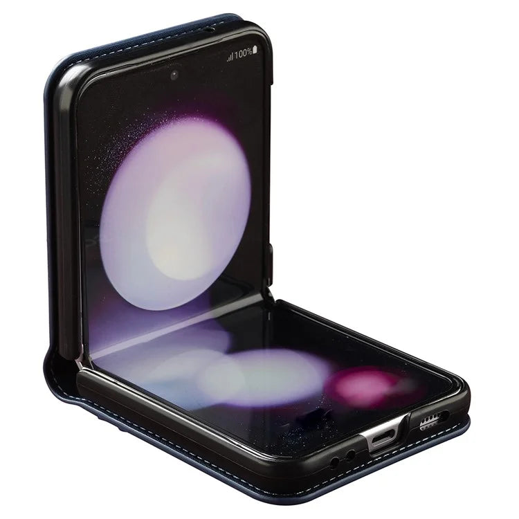 LC.IMEEKE for Samsung Galaxy Z Flip4 5G Case Leather+PC Phone Cover with Straps Card Slots