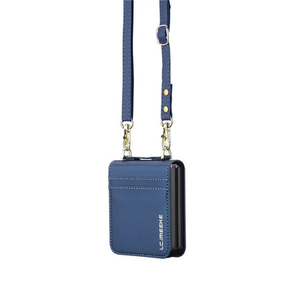 LC.IMEEKE for Samsung Galaxy Z Flip4 5G Case Leather+PC Phone Cover with Straps Card Slots