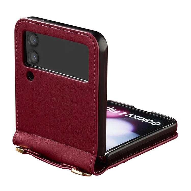 LC.IMEEKE for Samsung Galaxy Z Flip3 5G Case Leather+PC Phone Cover with Straps Card Slots