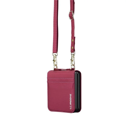 LC.IMEEKE for Samsung Galaxy Z Flip3 5G Case Leather+PC Phone Cover with Straps Card Slots