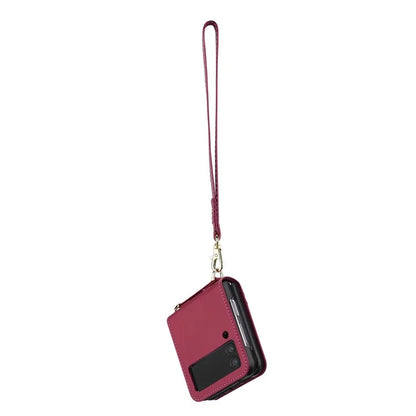 LC.IMEEKE for Samsung Galaxy Z Flip3 5G Case Leather+PC Phone Cover with Straps Card Slots