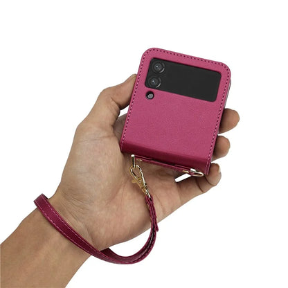 LC.IMEEKE for Samsung Galaxy Z Flip3 5G Case Leather+PC Phone Cover with Straps Card Slots