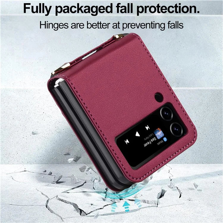 LC.IMEEKE for Samsung Galaxy Z Flip3 5G Case Leather+PC Phone Cover with Straps Card Slots