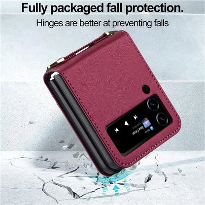 LC.IMEEKE for Samsung Galaxy Z Flip3 5G Case Leather+PC Phone Cover with Straps Card Slots