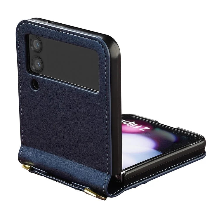 LC.IMEEKE for Samsung Galaxy Z Flip3 5G Case Leather+PC Phone Cover with Straps Card Slots