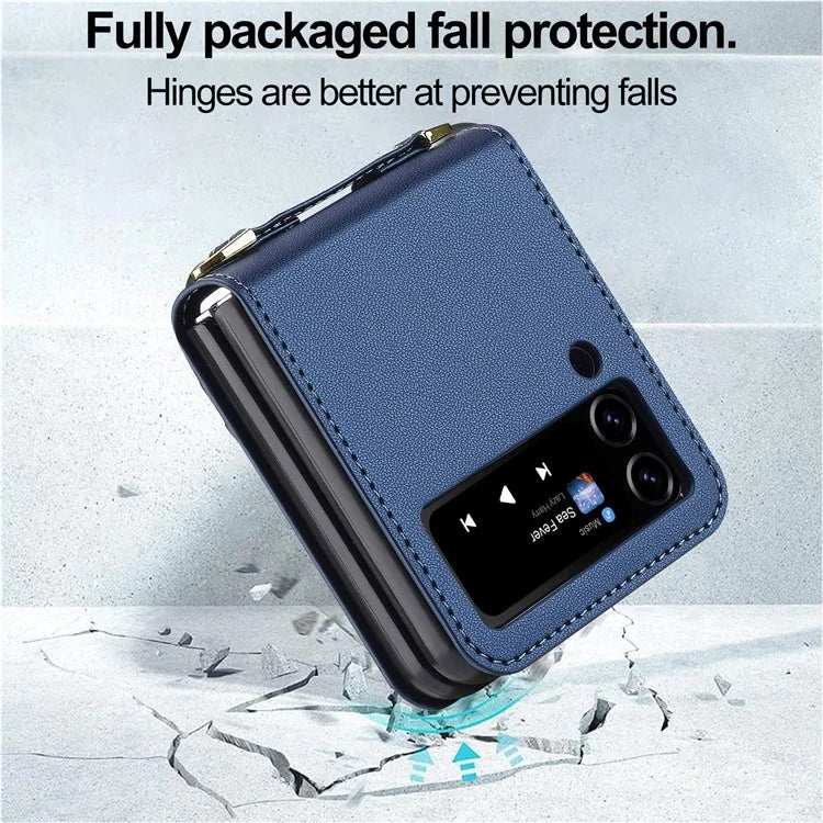 LC.IMEEKE for Samsung Galaxy Z Flip3 5G Case Leather+PC Phone Cover with Straps Card Slots