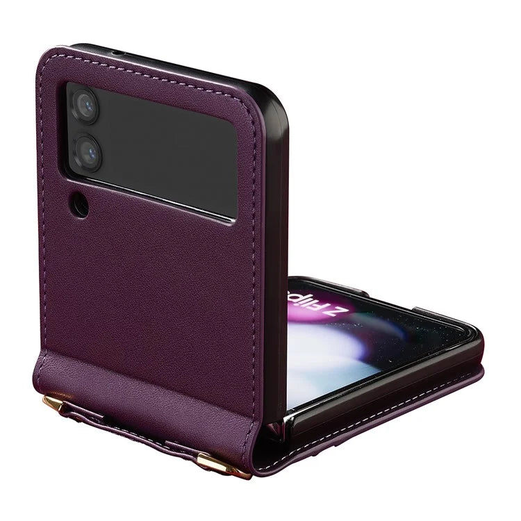 LC.IMEEKE for Samsung Galaxy Z Flip3 5G Case Leather+PC Phone Cover with Straps Card Slots