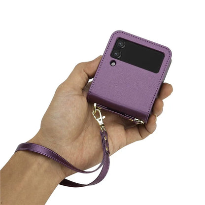 LC.IMEEKE for Samsung Galaxy Z Flip3 5G Case Leather+PC Phone Cover with Straps Card Slots