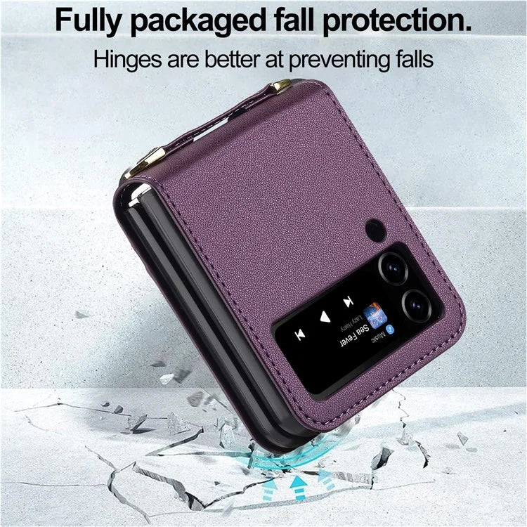 LC.IMEEKE for Samsung Galaxy Z Flip3 5G Case Leather+PC Phone Cover with Straps Card Slots