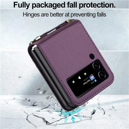 LC.IMEEKE for Samsung Galaxy Z Flip3 5G Case Leather+PC Phone Cover with Straps Card Slots