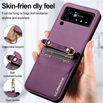 LC.IMEEKE for Samsung Galaxy Z Flip3 5G Case Leather+PC Phone Cover with Straps Card Slots