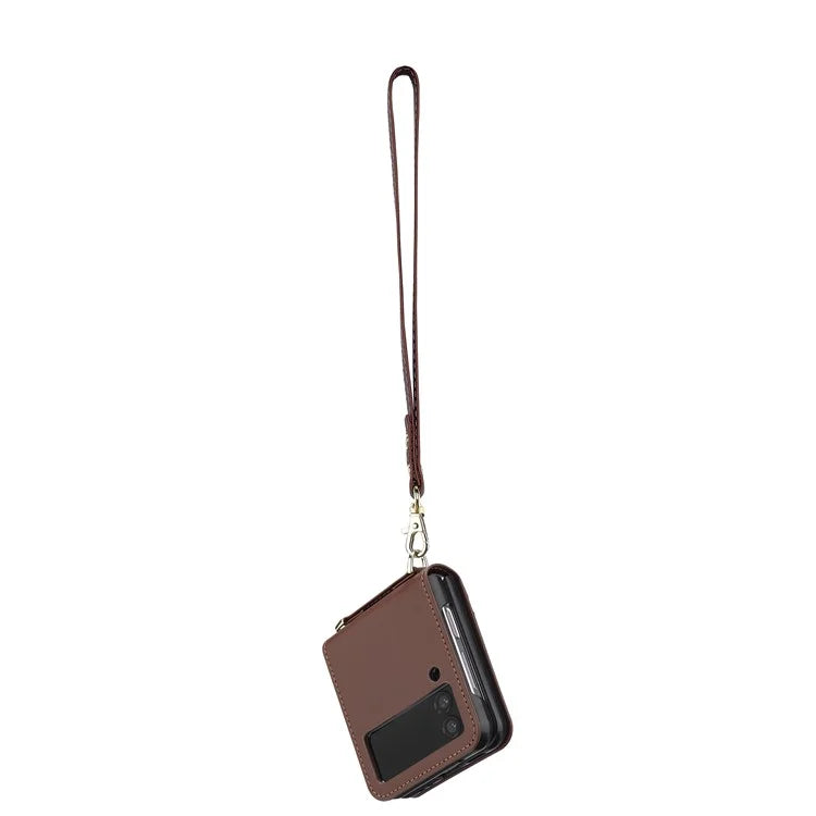 LC.IMEEKE for Samsung Galaxy Z Flip3 5G Case Leather+PC Phone Cover with Straps Card Slots
