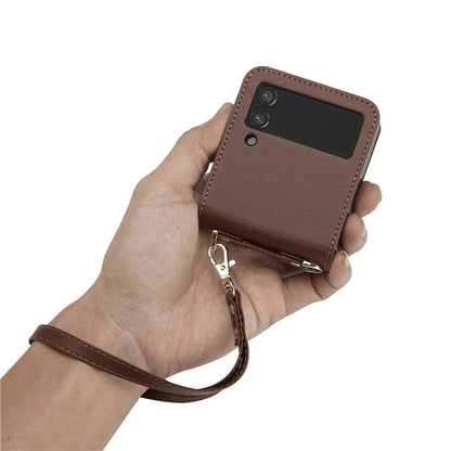 LC.IMEEKE for Samsung Galaxy Z Flip3 5G Case Leather+PC Phone Cover with Straps Card Slots