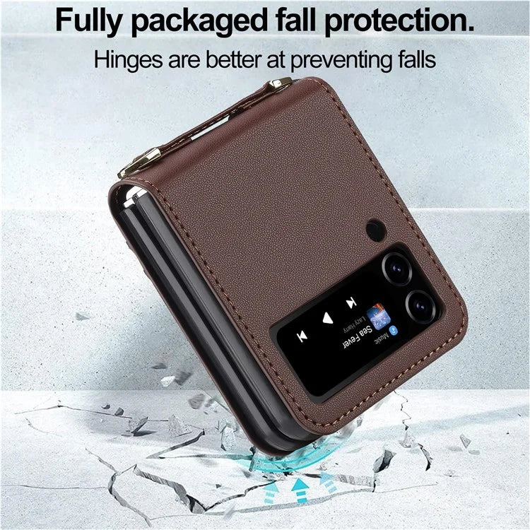 LC.IMEEKE for Samsung Galaxy Z Flip3 5G Case Leather+PC Phone Cover with Straps Card Slots