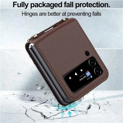 LC.IMEEKE for Samsung Galaxy Z Flip3 5G Case Leather+PC Phone Cover with Straps Card Slots