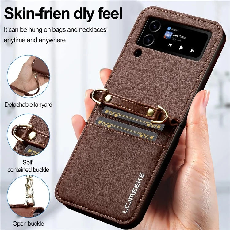 LC.IMEEKE for Samsung Galaxy Z Flip3 5G Case Leather+PC Phone Cover with Straps Card Slots