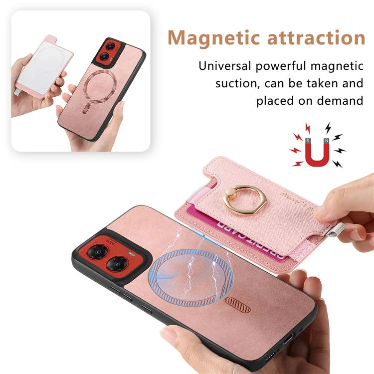 For Motorola Moto G 5G (2024) Case 2-in-1 Magnetic Detachable Card Holder Leather+TPU Phone Cover