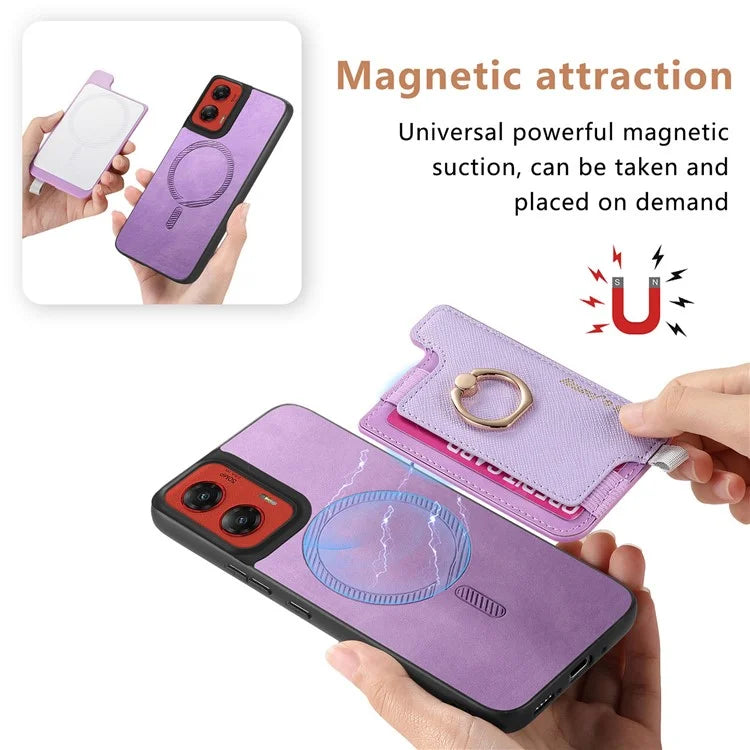 For Motorola Moto G 5G (2024) Case 2-in-1 Magnetic Detachable Card Holder Leather+TPU Phone Cover