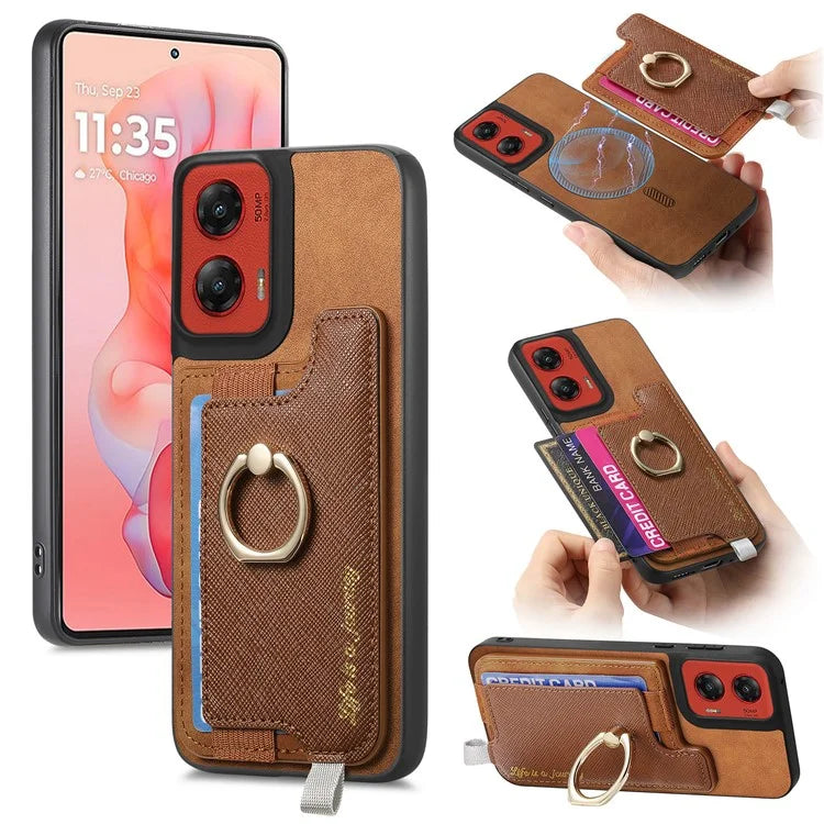 For Motorola Moto G 5G (2024) Case 2-in-1 Magnetic Detachable Card Holder Leather+TPU Phone Cover