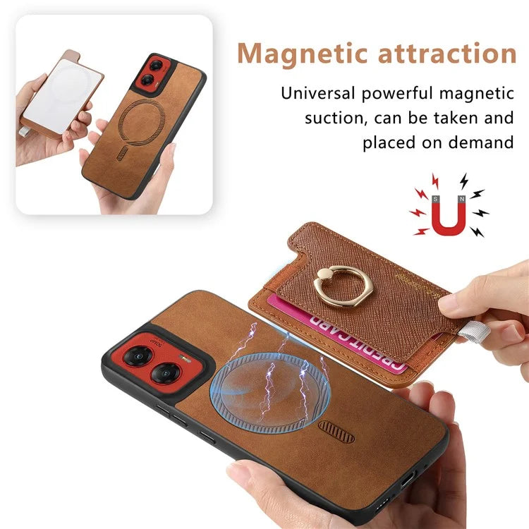 For Motorola Moto G 5G (2024) Case 2-in-1 Magnetic Detachable Card Holder Leather+TPU Phone Cover