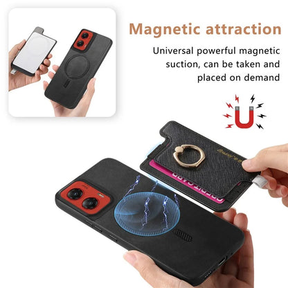 For Motorola Moto G 5G (2024) Case 2-in-1 Magnetic Detachable Card Holder Leather+TPU Phone Cover