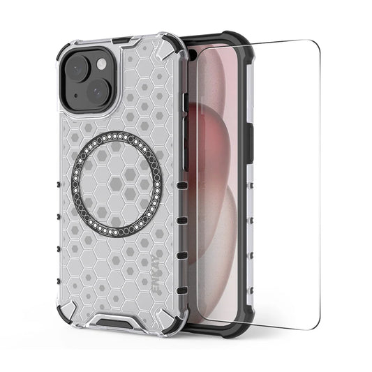 For iPhone 14 Plus ENKAY Hat-Prince Magnetic Case Honeycomb Design TPU+PC Phone Cover + Large Arc Edge Screen Protector
